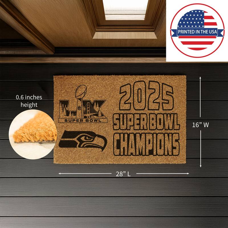 28 in. x 16 in. Seattle Seahawks Super Bowl 60 Coir Door Mat