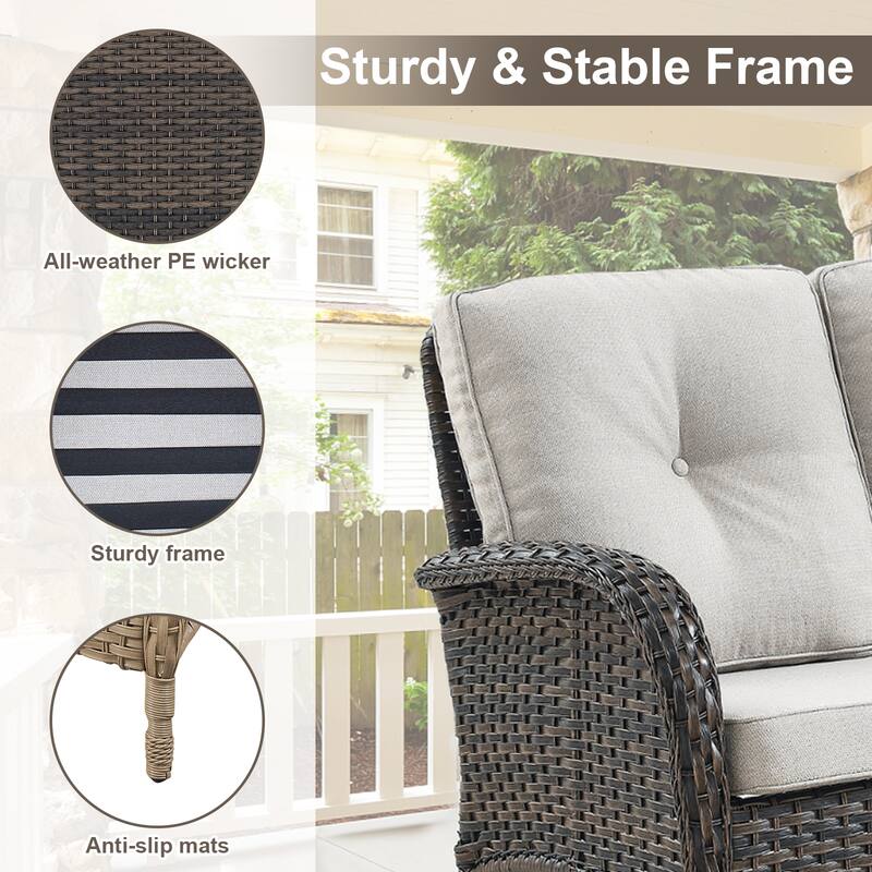 Rattan Sofa Coffee Table and Chair Ottoman for Backyard - Brown