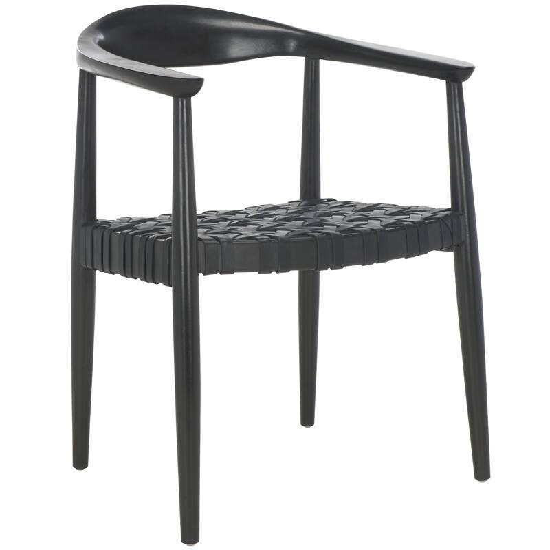 SAFAVIEH Birtie Woven Leather & Solid Wood Accent Chair (Fully Assembled) - W25" x D22" x H22" - 25Wx22Dx22H
