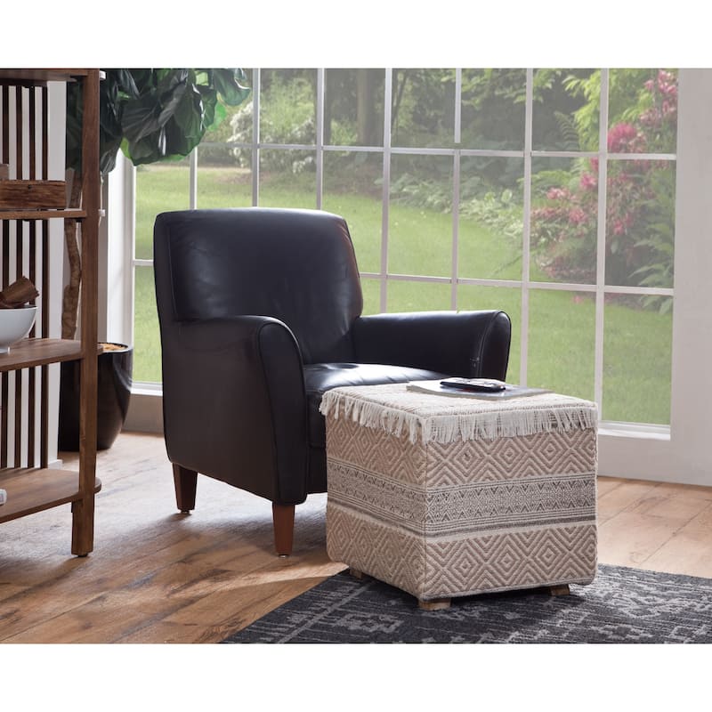 Mazatlan Square Upholstered Ottoman Stool - Beige and Cream
