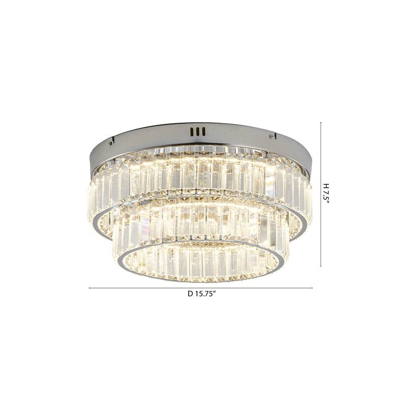 2-Light Chrome Dimmable LED Flush Mount With Clear Crystals