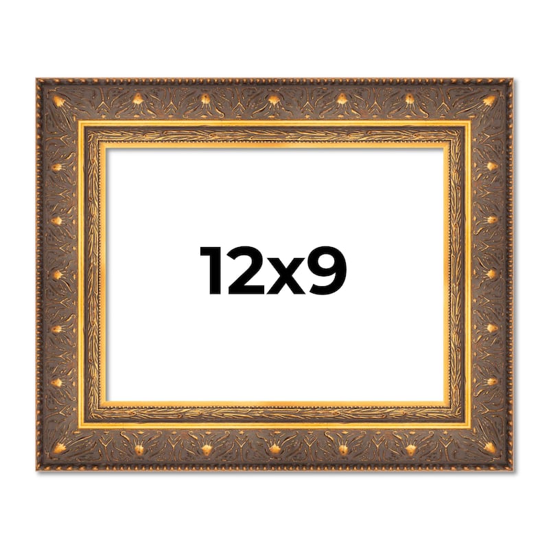 12x9 Frame Gold Real Wood Picture Frame inches Interior Frame Depth 1 inches Museo Bronze Ornate Photo Frame with UV Acrylic