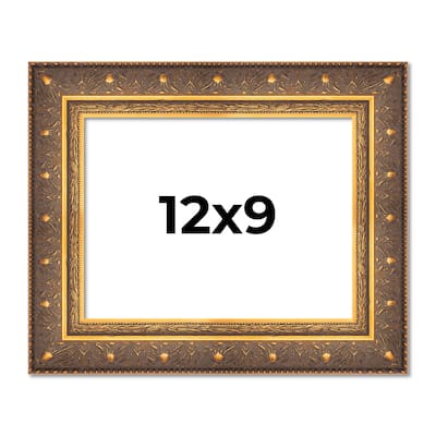 12x9 Frame Gold Real Wood Picture Frame inches Interior Frame Depth 1 inches Museo Bronze Ornate Photo Frame with UV Acrylic