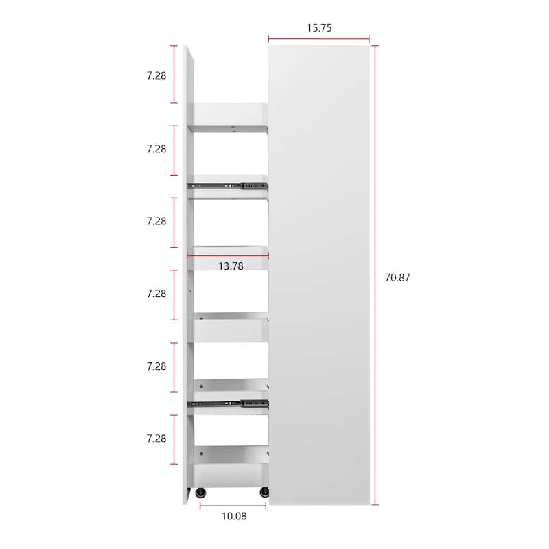 Roomfitters Slim Rolling Storage Cart, 6-Tier Narrow Kitchen Cabinet with Handle and Wheels, White