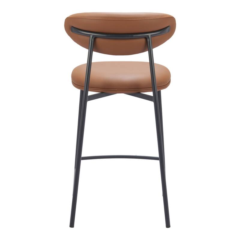 HomeRoots Set of Two 25" Brown and Black Faux Leather and Steel Low Back Counter Height Bar Chairs