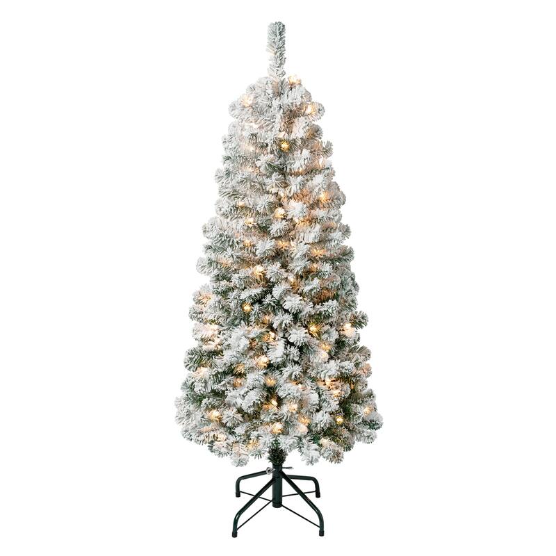 National Tree Company 4.5 ft. Acacia Medium Flocked Tree with Clear Lights - 4.5 Foot