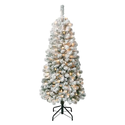 National Tree Company 4.5 ft. Acacia Medium Flocked Tree with Clear Lights - 4.5 Foot