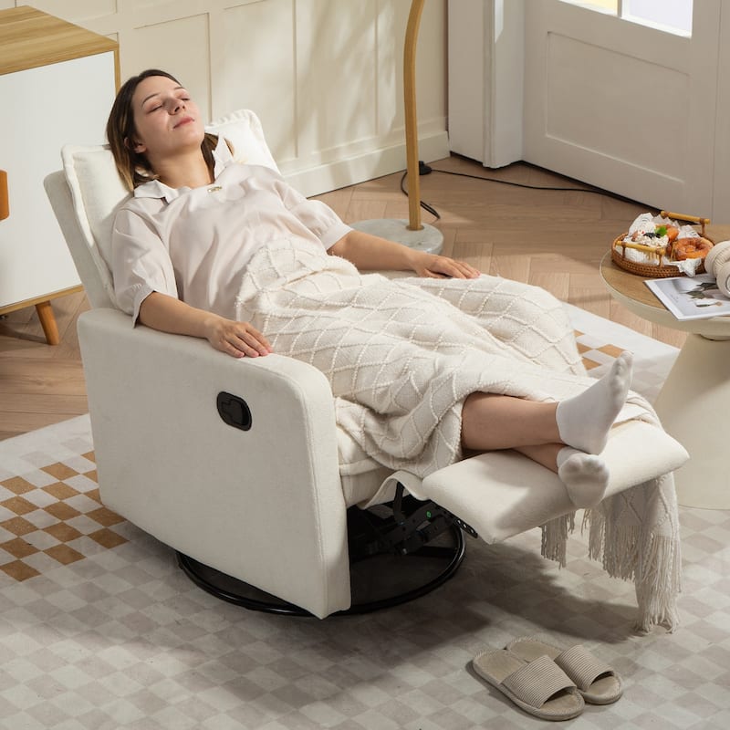 Cozy Short Plush Fabric 270° Swivel Rocker Chair Manual Recliner Chair
