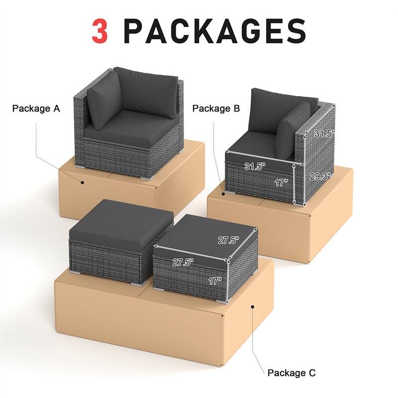 FINCATI Outdoor Sectional Conversation Set, 500 lbs Wicker Deep Seating Set, Loveseat/ Corner/ Ottoman Selectable