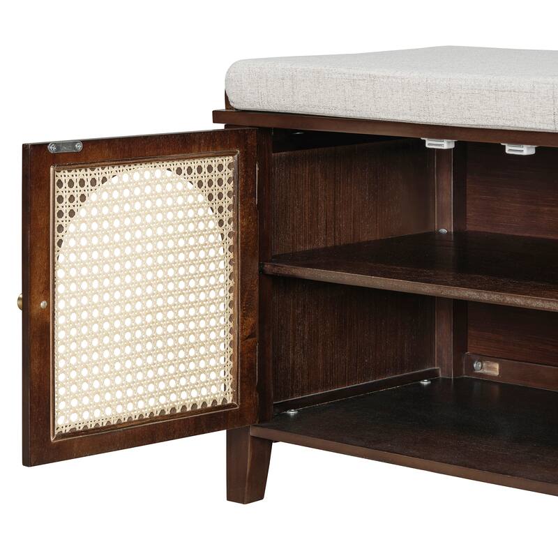 Vintage Shoe Bench with Storage and Cushion