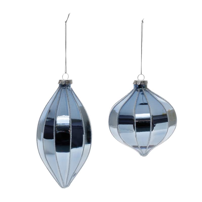 Metallic Finish Glass Christmas Ornaments - 6.75" - Blue - 6ct