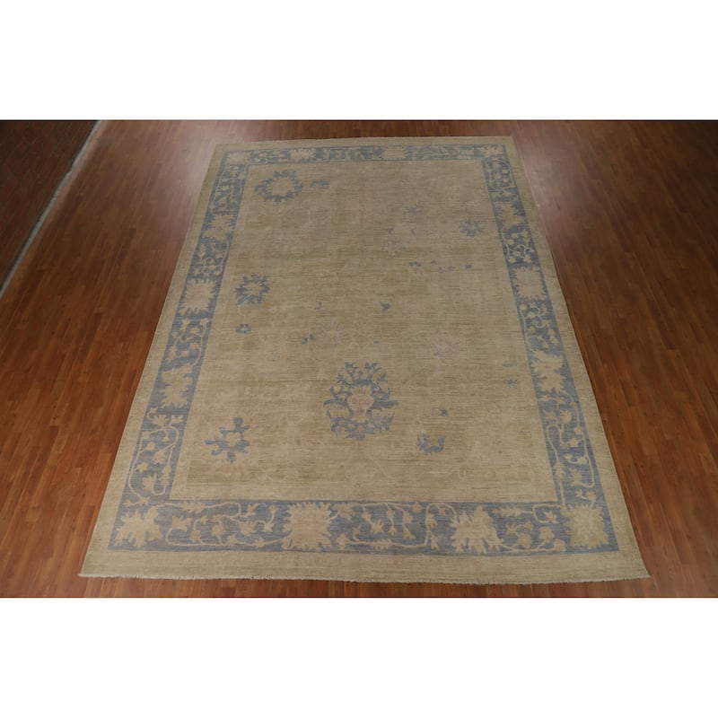Hand Knotted Oriental 100% Wool Carpet Transitional All-Over Beige & Ivories Oushak Area Rug - 14' 0'' X 10' 0''