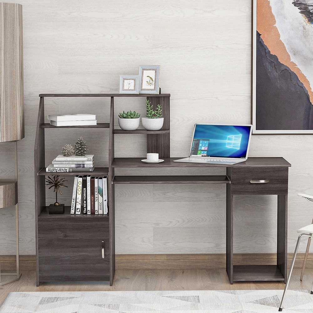 Multi Functions Computer Desk With Cabinet Gray Overstock 31842323