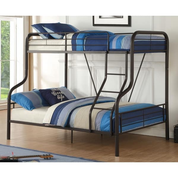 slide 2 of 4, Twin Over Full Bunk Bed with Ladder, Convertible Metal Bunk Bed Frame Sandy Black - Full