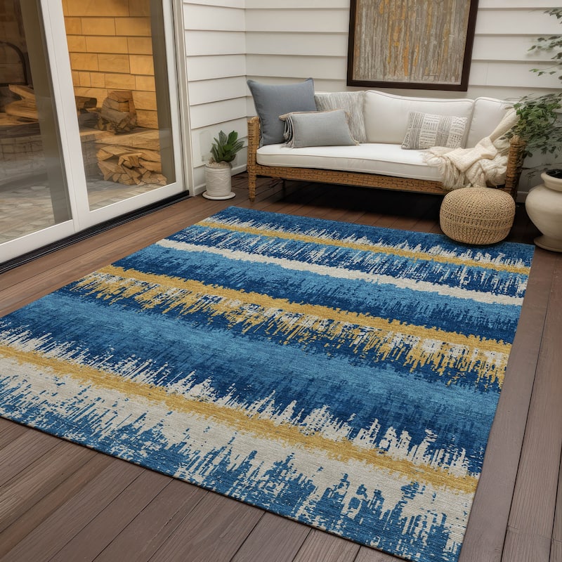Machine Washable Indoor/ Outdoor Abstract Ombre Chantille Rug - Navy - 10' x 14'