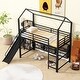 preview thumbnail 3 of 5, Metal Twin Size House Loft Bed Frame with Storage Iron Mesh Shelves, Slide, Ladder and Guardrails for Kids, Teens - Black