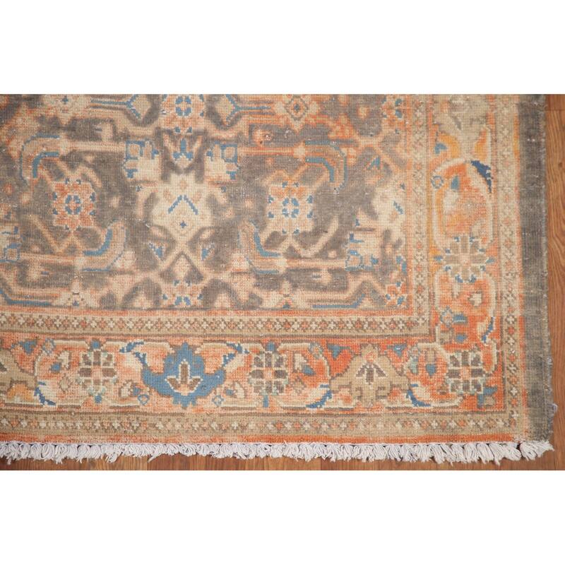 Hand Knotted Oriental 100% Wool Carpet Traditional All-Over Greys & Charcoal Mahal Runner Rug - 10' 2'' X 3' 7''
