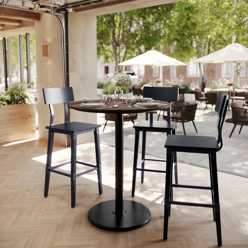 Commercial HPL Tabletop with Bar Height Round Base - 36"W x 36"D x 42"H