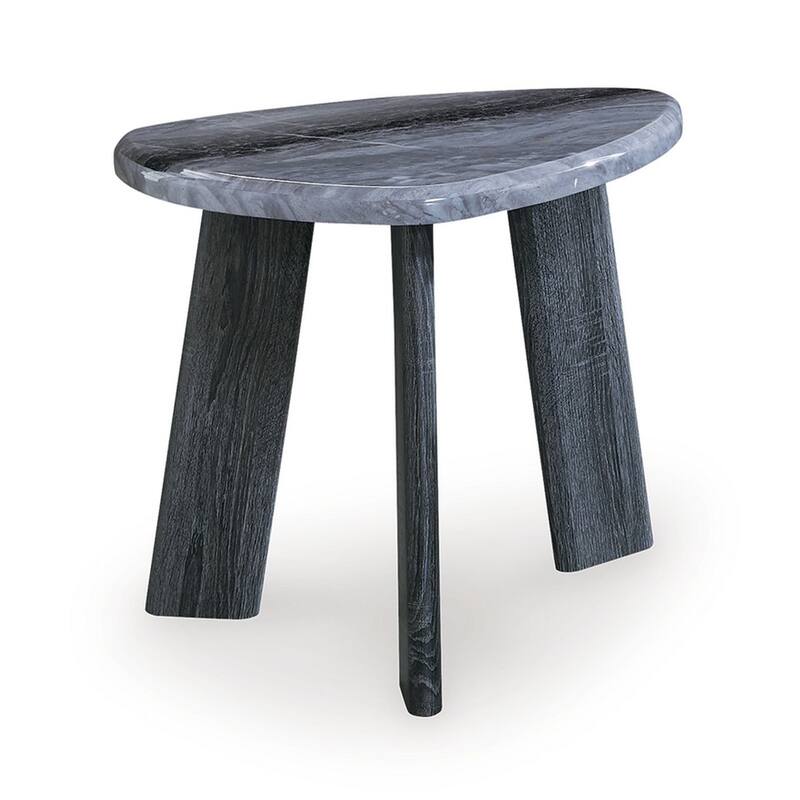 Bey 3pc Coffee n Table Set, Gray Faux Marble Top, Geometric Panel Base