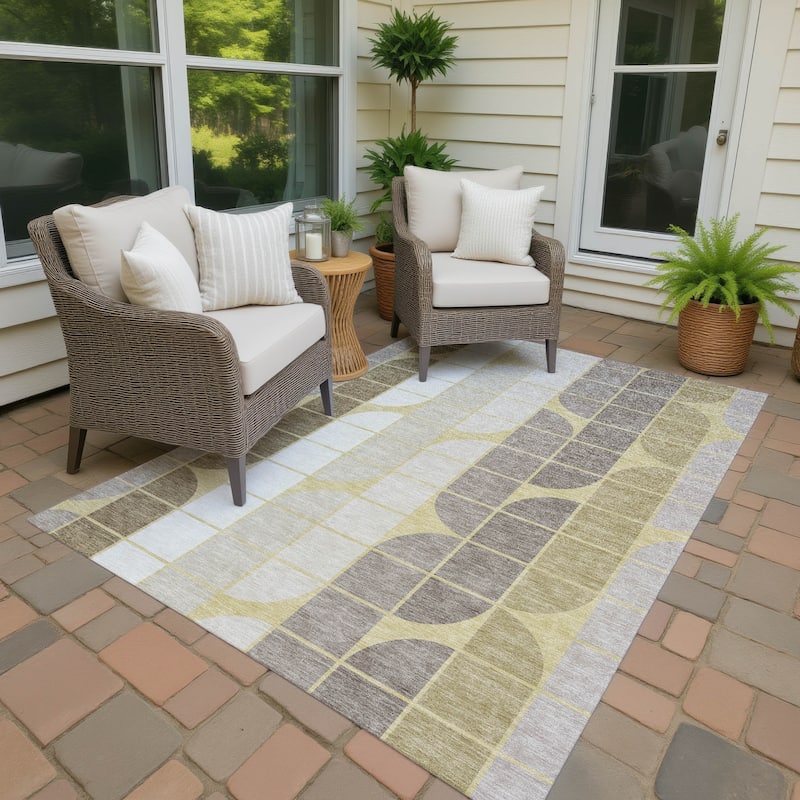 Machine Washable Indoor/ Outdoor Modern Finch Chantille Rug - Wheat - 9' x 12'