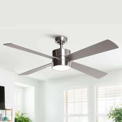 52" Chrome Wood Intergated LED Modern Ceiling Fan with Light and Remote