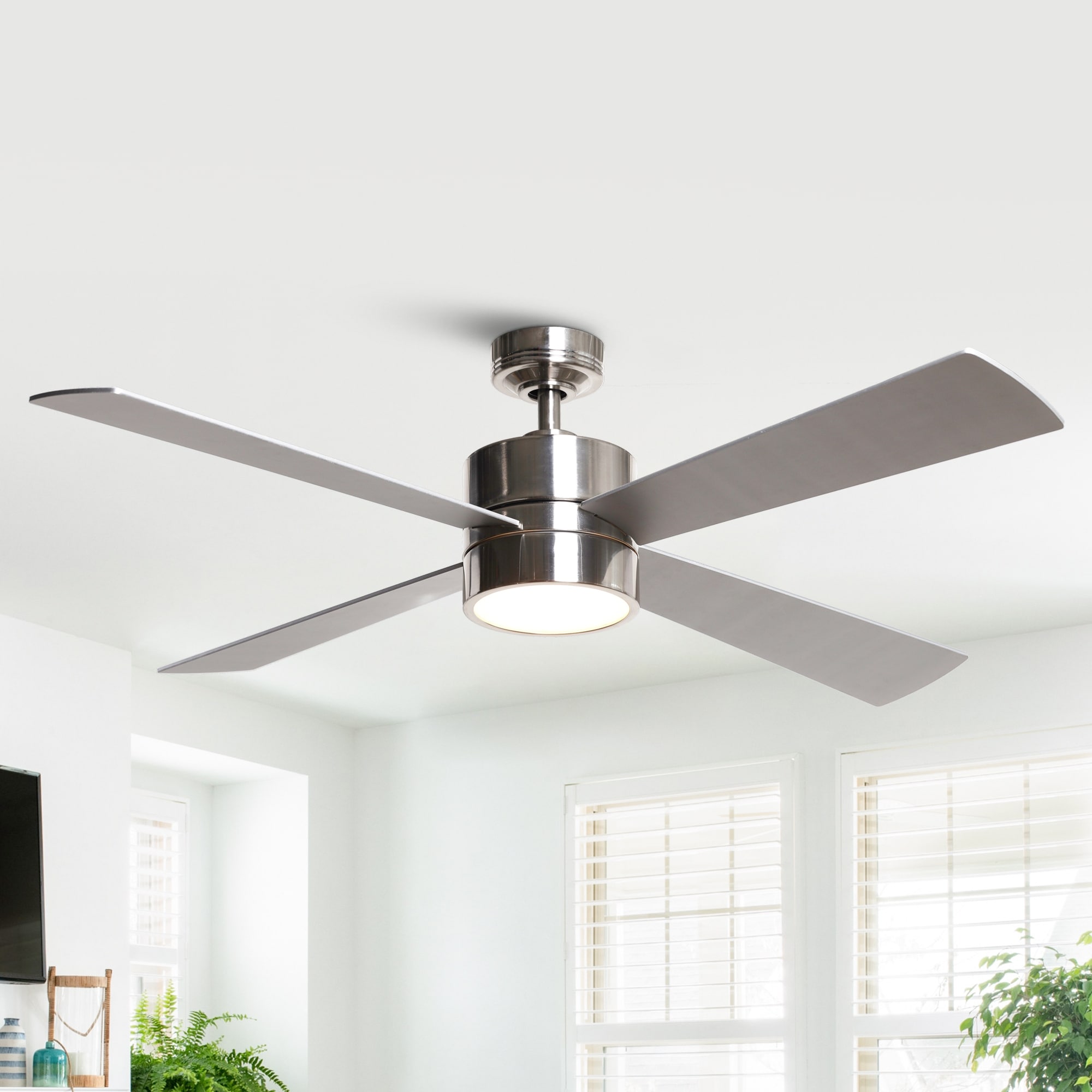 52" Chrome Wood Intergated LED Modern Ceiling Fan with Light and Remote