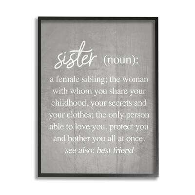 Stupell Sister Definition Family Inspired Phrases Grey Pattern Framed Wall Art