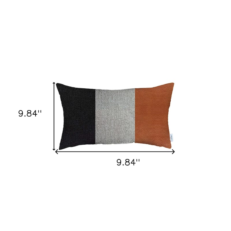 HomeRoots 12" X 20" Black And Brown Geometric Zippered Handmade Polyester Lumbar Pillow Cover