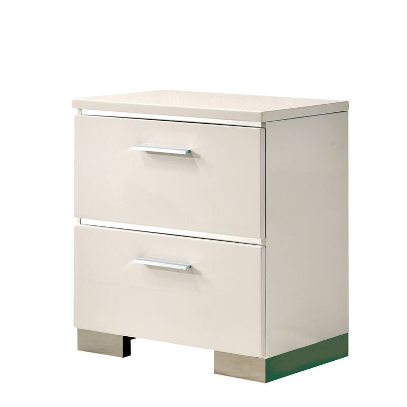 Champs Contemporary Glossy White Wood Trim 2-Drawer Nightstand with USB by Carbon Loft - White