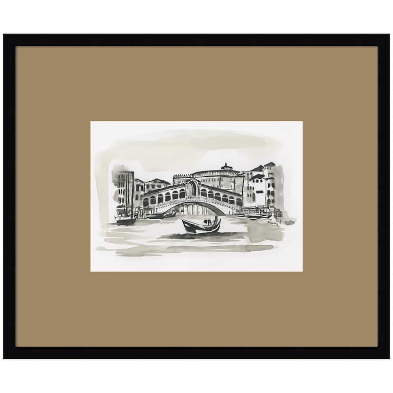 Kate and Laurel Postcard Venice by Teju Reval Framed Wall Art Print Matted - 25x21