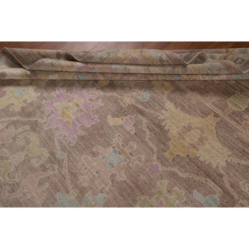 Brown Vegetable Dye Oushak Turkish Area Rug Handmade Wool Carpet - 9'1"x 12'8"