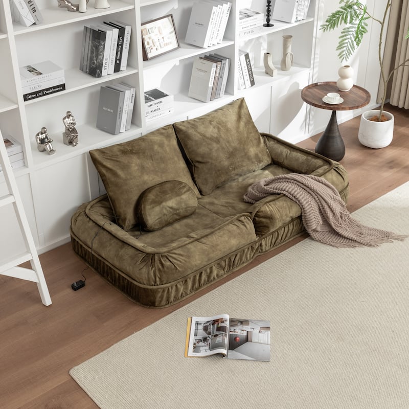 Upholstered Human & Dog Bed, Adjustable 5-Position Bean Bag Floor Sofa with Massage Pillow and 2 Soft Cushions for Adults & Pets