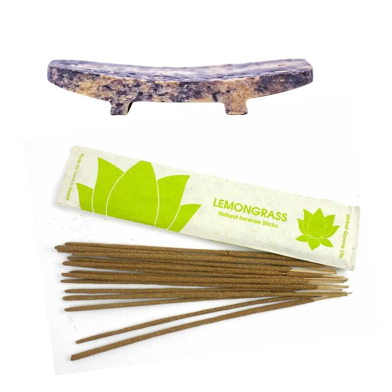 Carved Soapstone Incense Holder with Stick Incense - Lemongrass