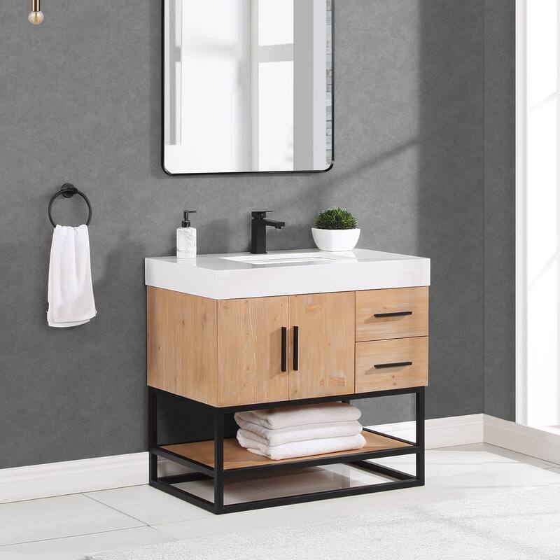 Altair Bianco Bath Vanity with White Composite Stone Top,no Mirror