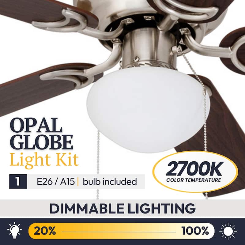 44" Prominence Home Alvina Satin Nickel Traditional Indoor LED Ceiling Fan with Light, Pull Chain