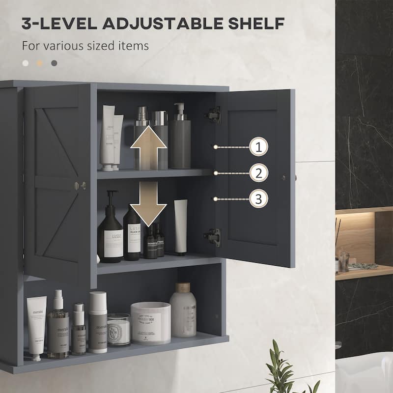 Bathroom Wall Cabinet, Wall Mounted Medicine Cabinet with Open Shelf & Adjustable Shelf, Storage for Laundry Room, Gray