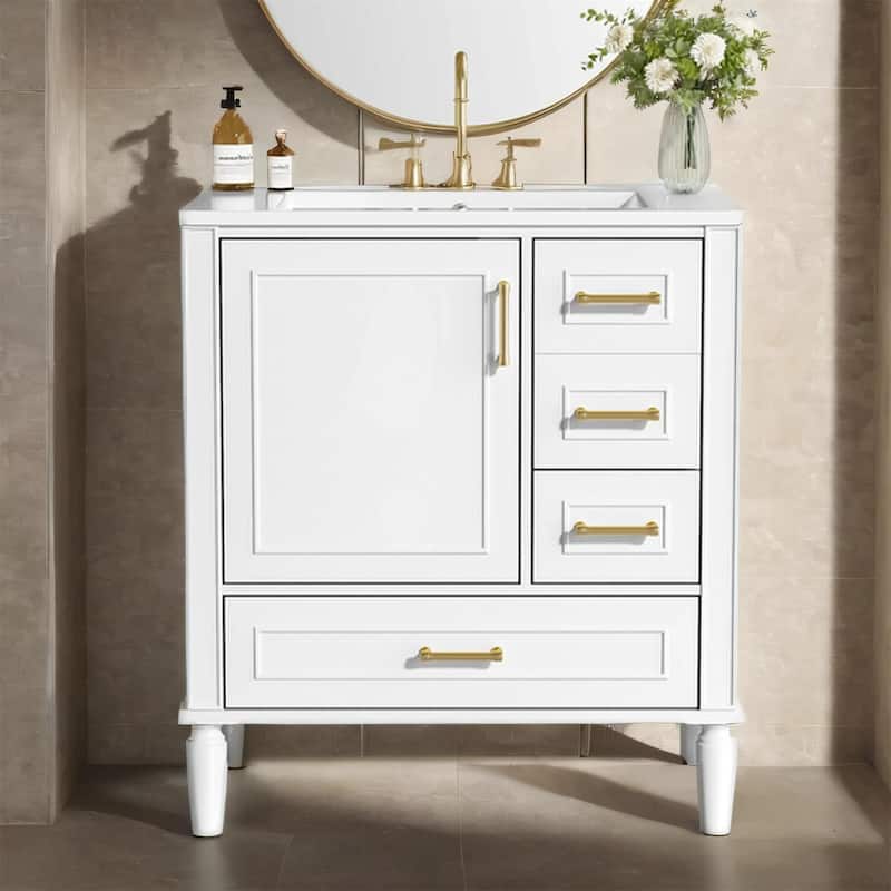 30inch Bathroom Vanity with Ceramic Sink, Soft-Close Door & 3 Drawers