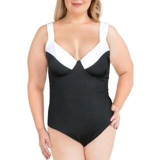 Instantfigure Womens Slimming Contrast Trim One Piece Swimsuit Black 14 Overstock 33771380