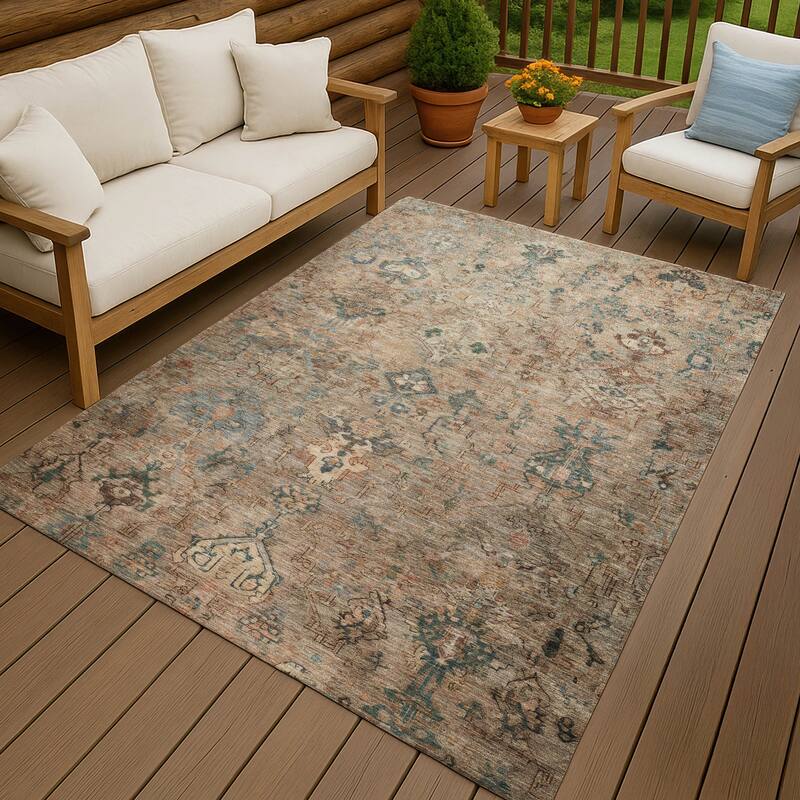 Machine Washable Indoor/ Outdoor Traditional Serenity Chantille Rug