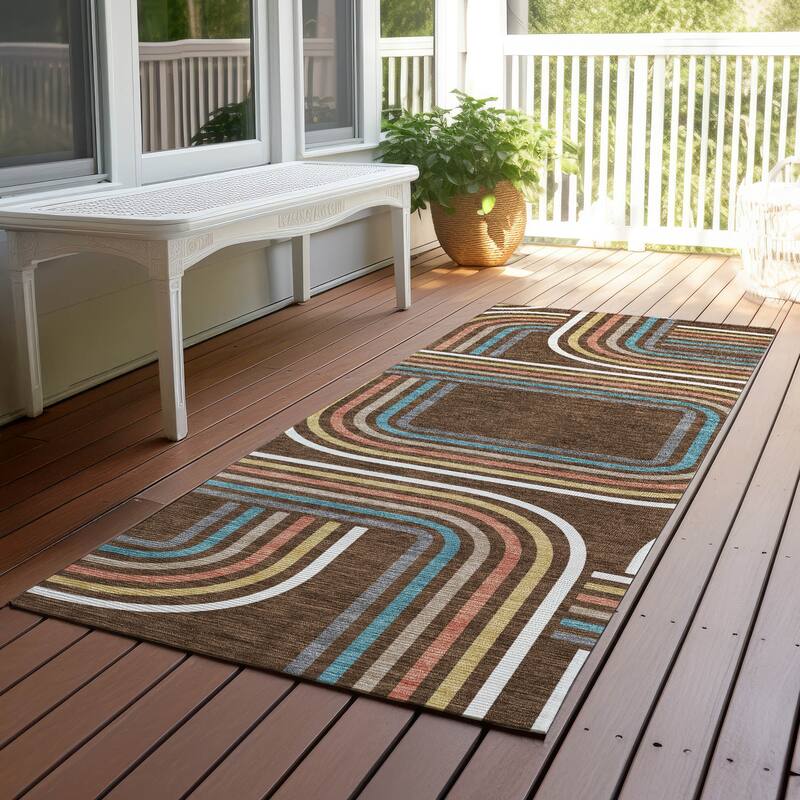 Machine Washable Indoor/ Outdoor Modern Leawood Chantille Rug - Chocolate - 2'3" x 7'6"