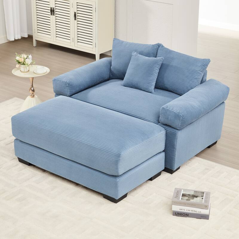 GDFStudio - Soft Corduroy Fabric 1-Seater 54.3" Sofa Chair with Ottoman