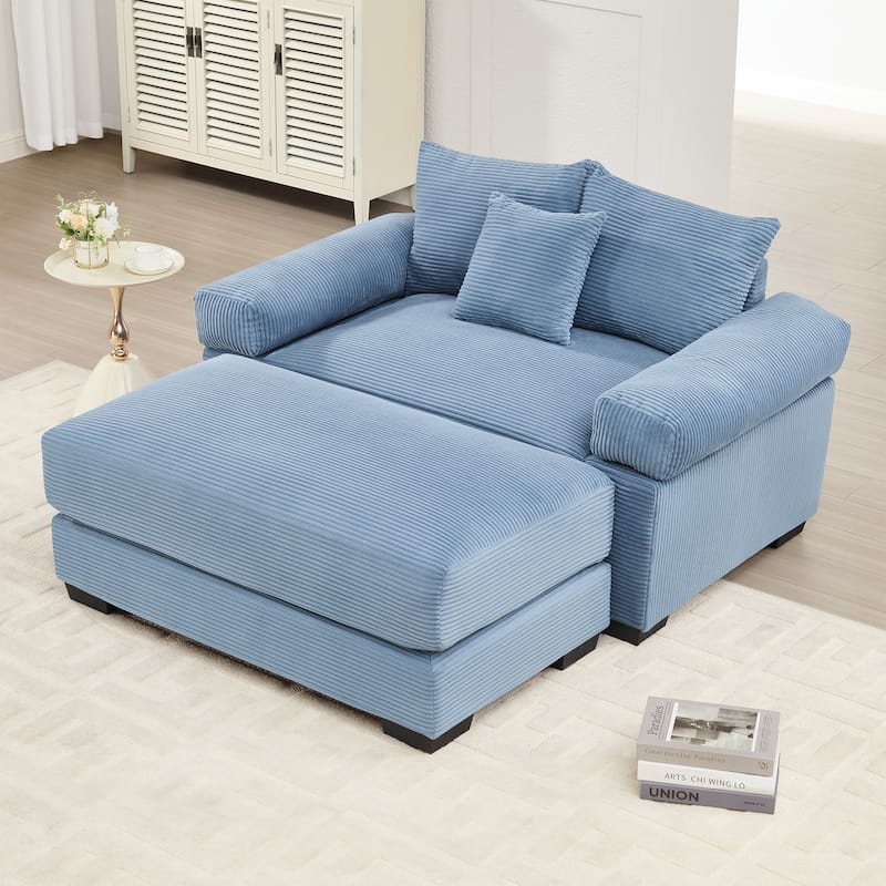 Roomfitters 54.3" Oversized Cloud Modular Sofa & Ottoman, Corduroy Deep Seat Couch with Thick Armrests