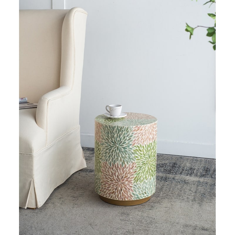 GDFStudio - Olivia Modern Cylindrical Garden Capiz Stool & Accent Side Table