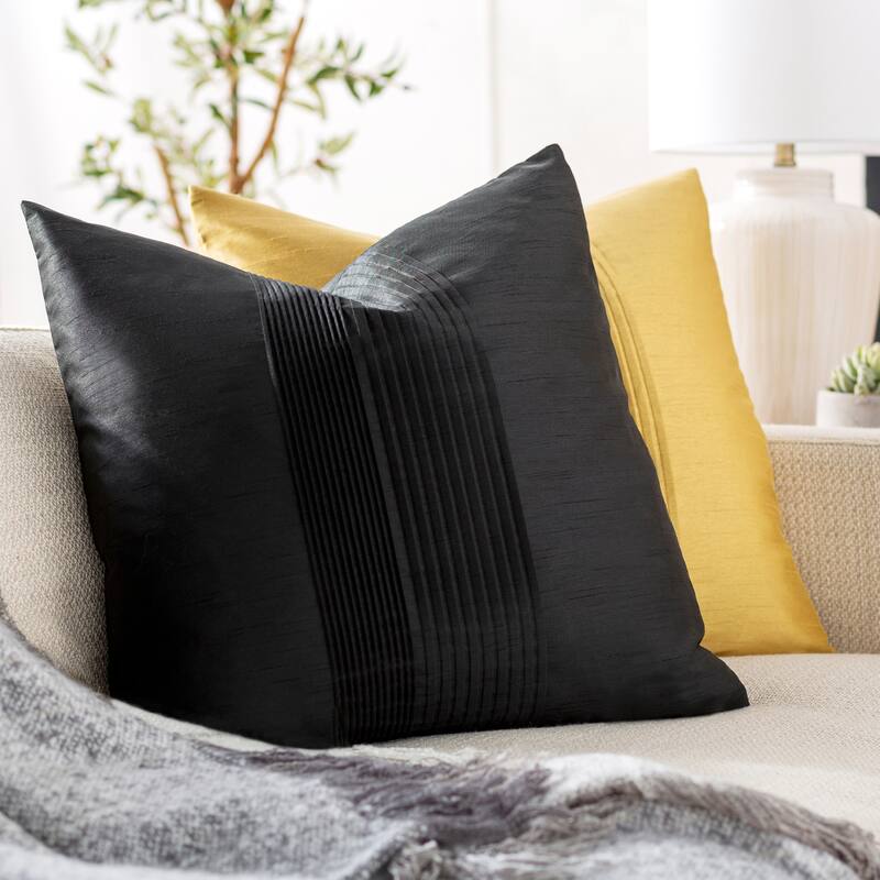 Livabliss Hind Decorative 18-inch Shiny Square Pleated Throw Pillow