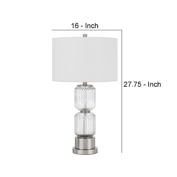 28 Inch Fluted Glass Base Table Lamp, Dimmer, Clear - 6 L X 16 W X 18 H Inches