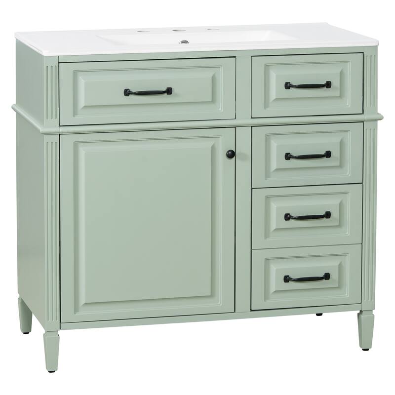 Roomfitters 36" Bathroom Vanity with Sink, Solid Wood Legs, 4 Drawers & Soft-Close Door with Storage Rack