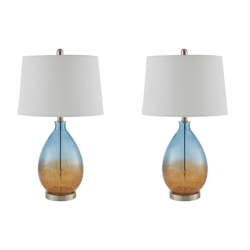 27" Modern Curved Colored Glass Table Lamp (Set of 2) - Blue