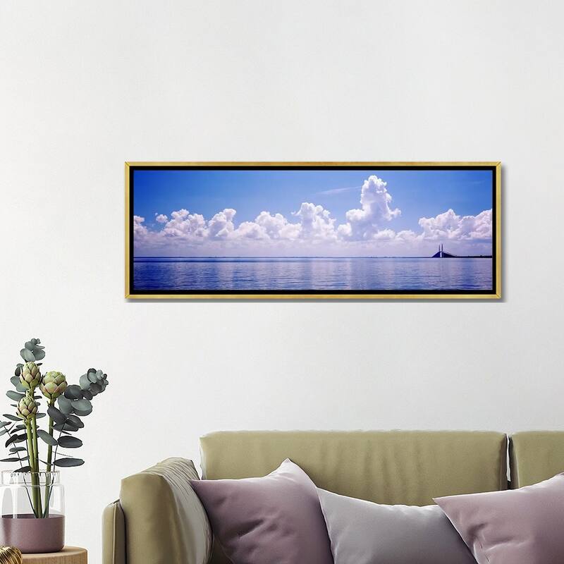 iCanvas "Seascape with a suspension bridge in the background, Sunshine Skyway Bridge" by Panoramic Images Framed Canvas Print
