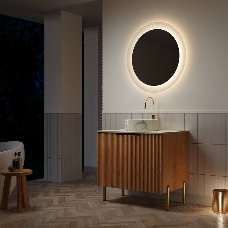 GDFStudio - Turio 30" Freestanding Bathroom Vanity with Dual Doors, Ceramic Basin & Sintered Stone Countertop, WITHOUT Faucet