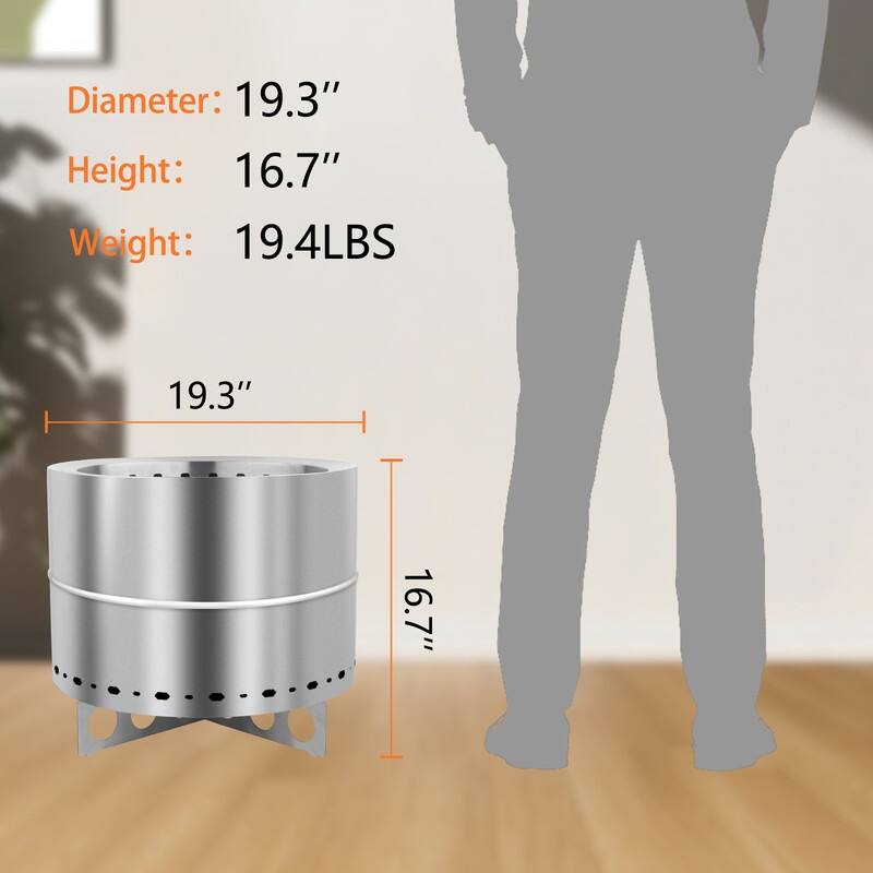 19.3 in. W Stainless Steel Smokeless Stove with Handle and Base with Storage Bag - 16.7 inches Height Regular Ver